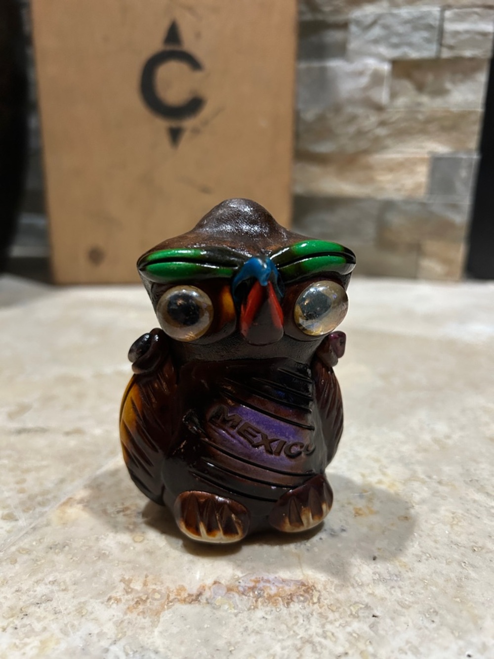 Vintage handcrafted Mexican pottery owl whistle (A)